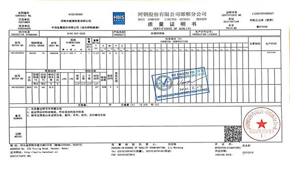Chine Mingyang  Steel (Jiangsu) Co., LTD Certifications